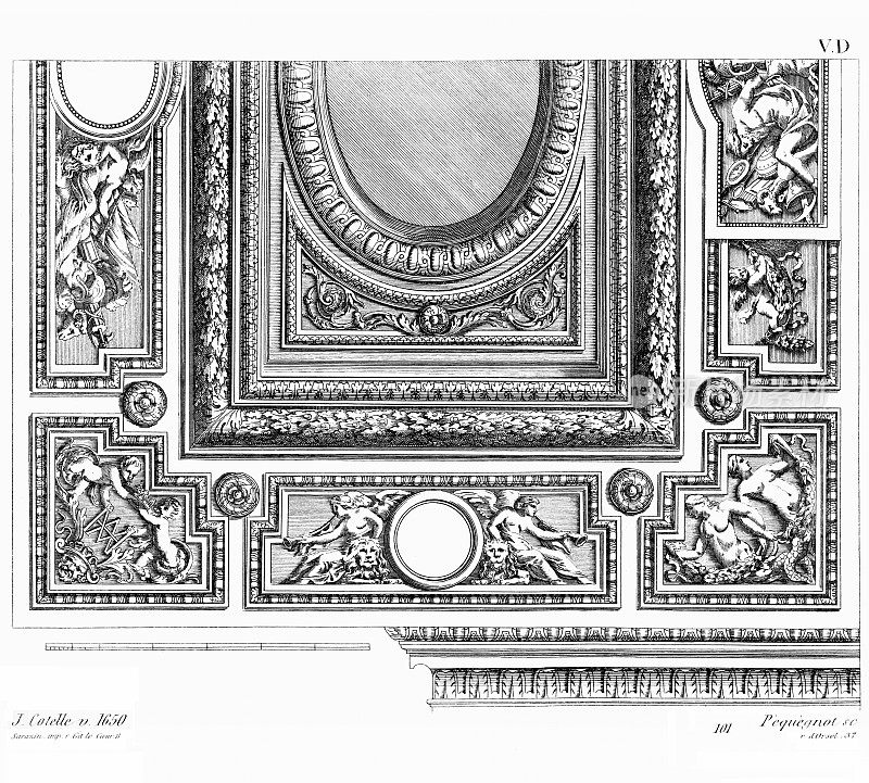 Grand Trianon的天花板，Jean II Cotelle，约1650年，路易十四时期，Old decor 1875年。